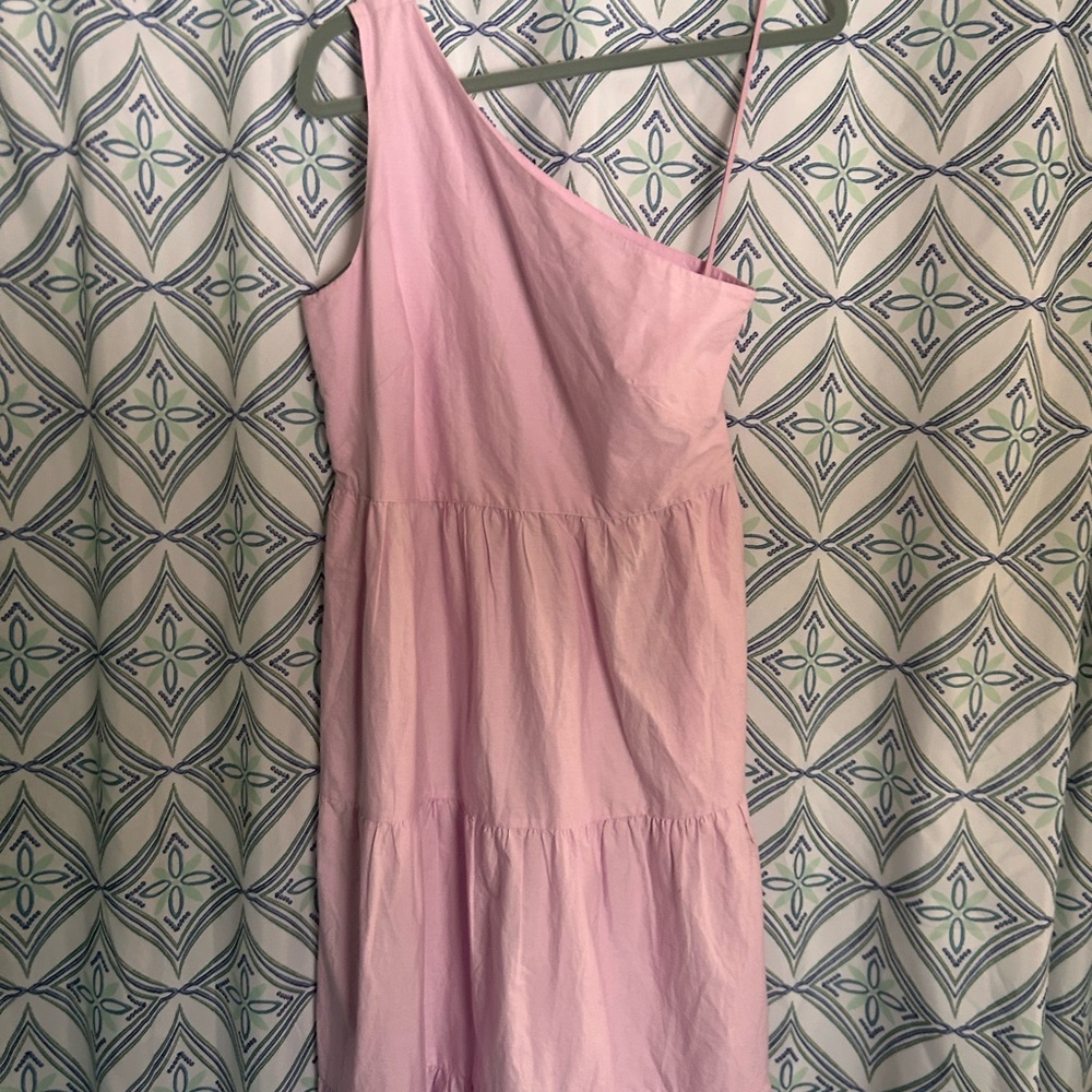 NWOT GAP ONE SHOULDER Pink Maxi Dress with Tiered Skirt and Lace Detailing - Picture 5 of 13